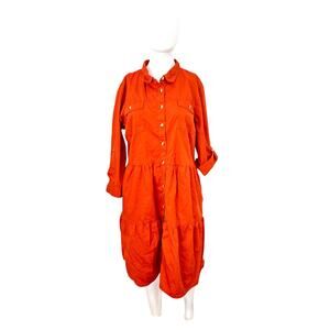 Millenium Women’s Rust Orange Button Down Tunic Dress 100% Cotton XL